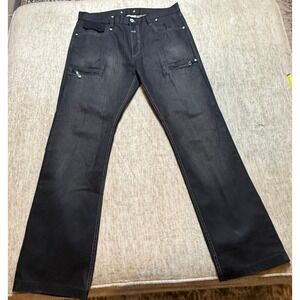FUBU Legacy Black‎ Denim Jeans Straight Leg Distressed Detail Mens Size 36x34